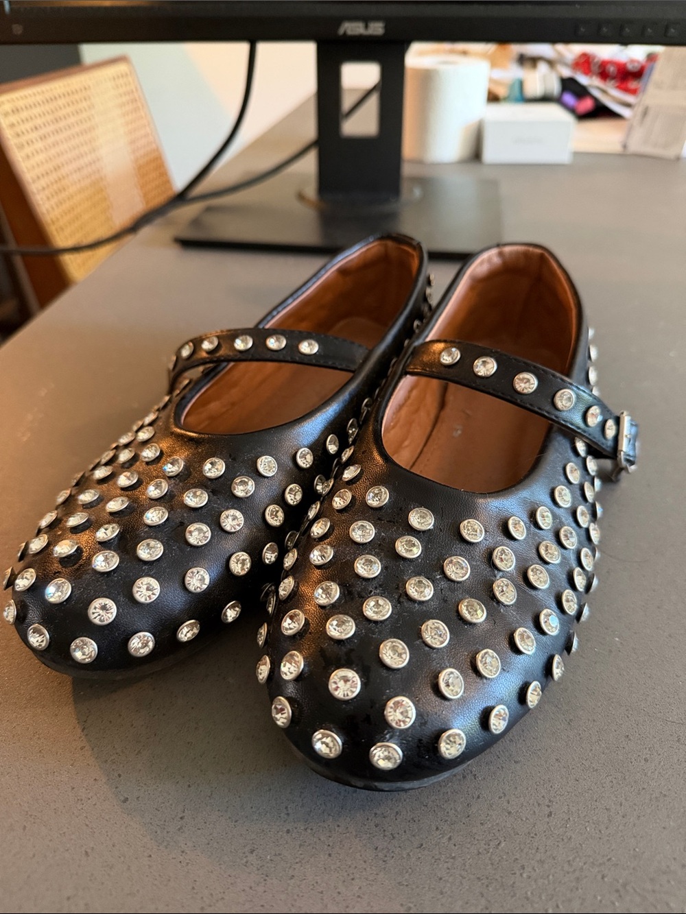 Black Studded Mary Jane Flats